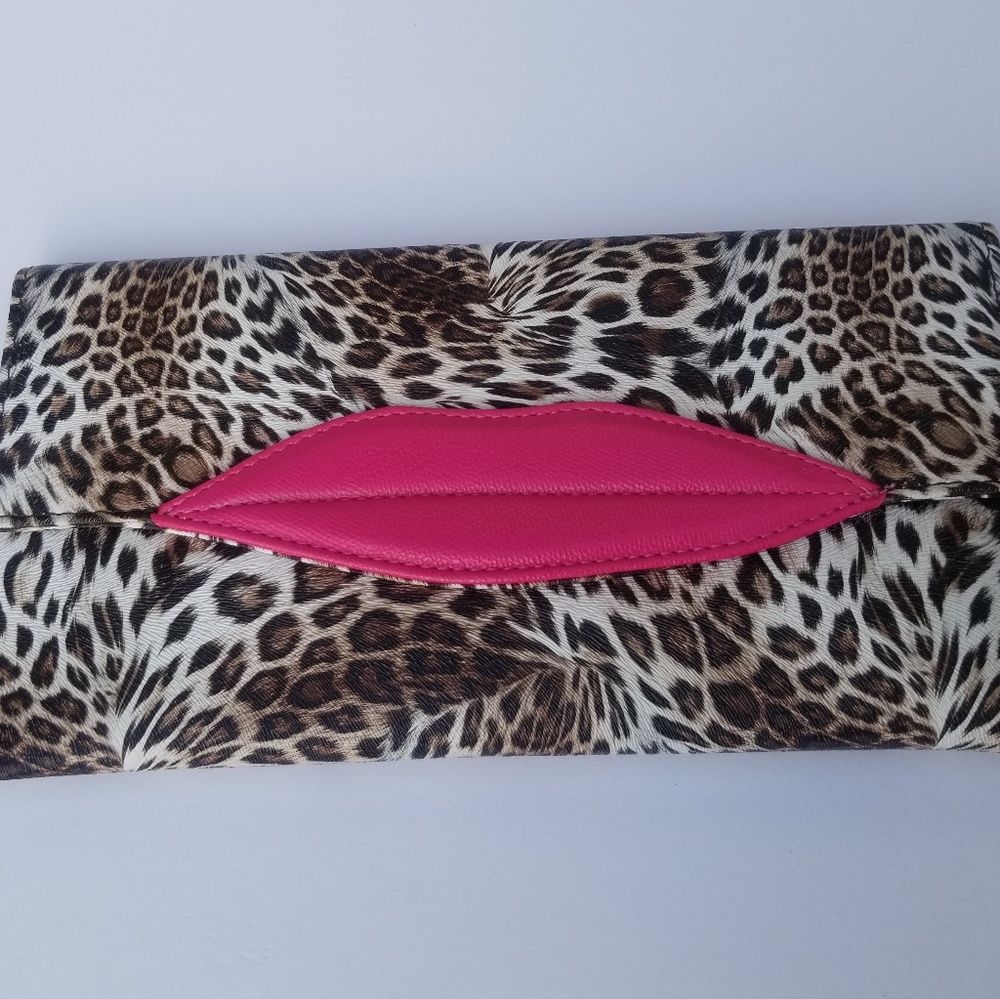 Leopard Clutch with Pink Lips